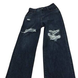 Dark Wash Distressed Straight Leg Jeans